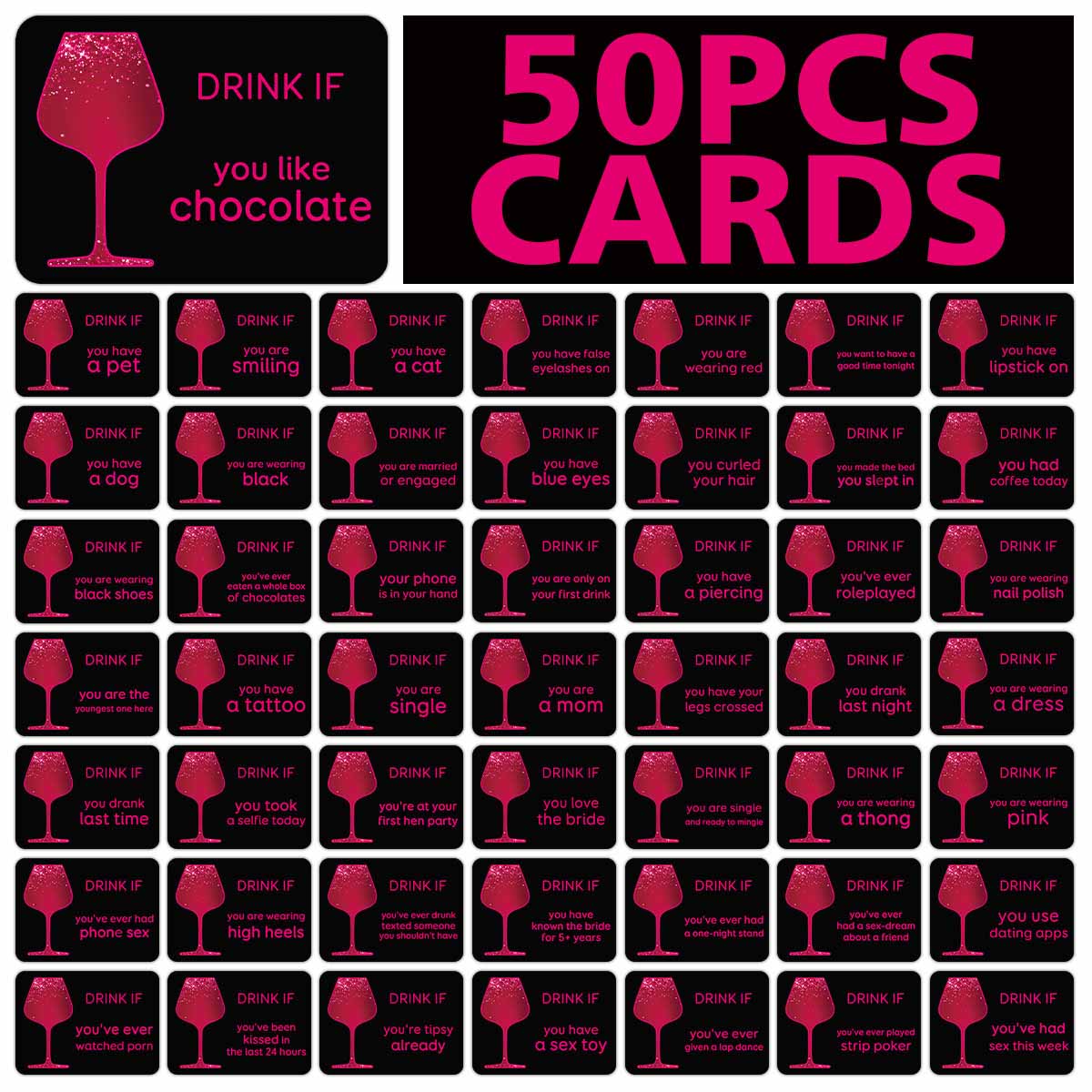 Party Games Bridal Shower - การ์ดเกมดื่มสำหรับงานปาร์ตี้สละโสด 50 ชิ้น, การ์ดดื่มสำหรับงานเลี้ยงฉลองสมรส, สำหรับงานสังสรรค์ก่อนวันแต่งงาน, ปาร์ตี้ที่บ้าน,