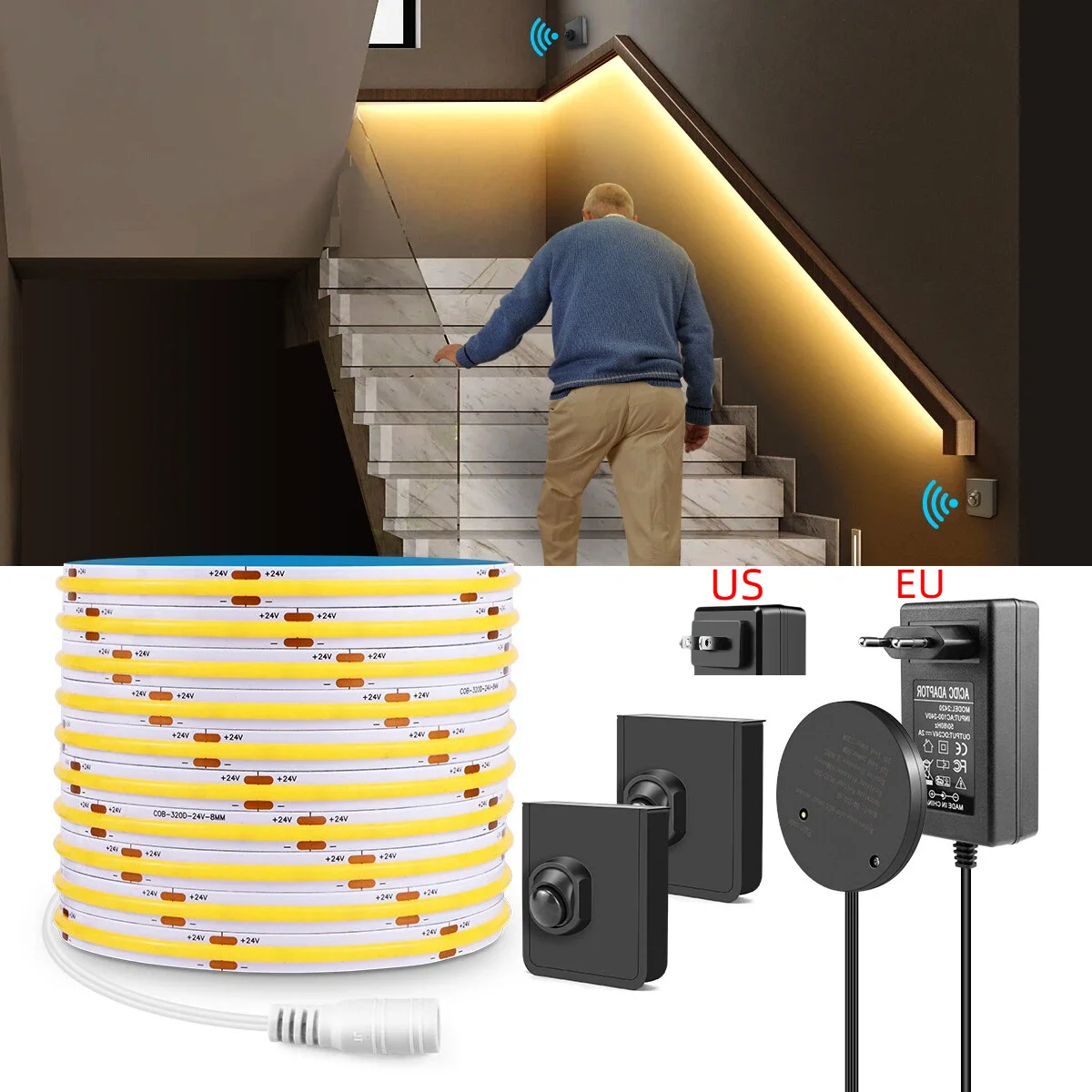 Ladder Toss Set - เซ็นเซอร์ตรวจจับความเคลื่อนไหวแบบไร้สายคู่ 10 เมตร 5 เมตร ชุดไฟแถบ