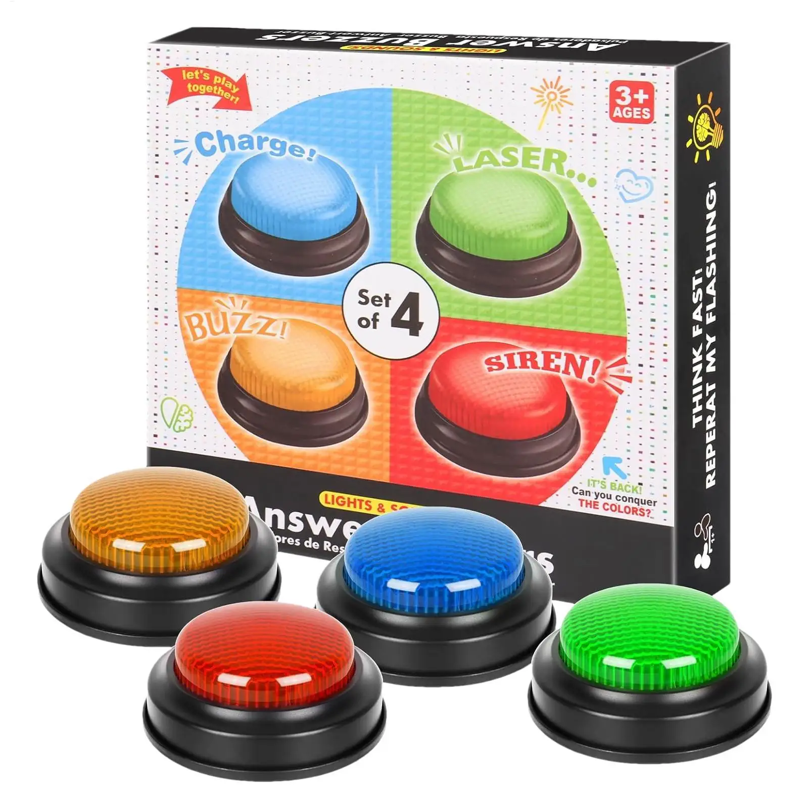 ปุ่มตอบคำถามพร้อมไฟ 4 ชิ้นสำหร - Quick Games Party บทวิจารณ์และราคา